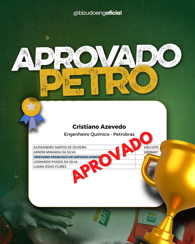 Cristiano Azevedo, Engenheiro Químico, aprovado na Petrobras.